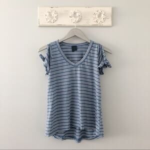 Anthropologie Left of Center Tie Cuff Tee Shirt Blue Striped NEW